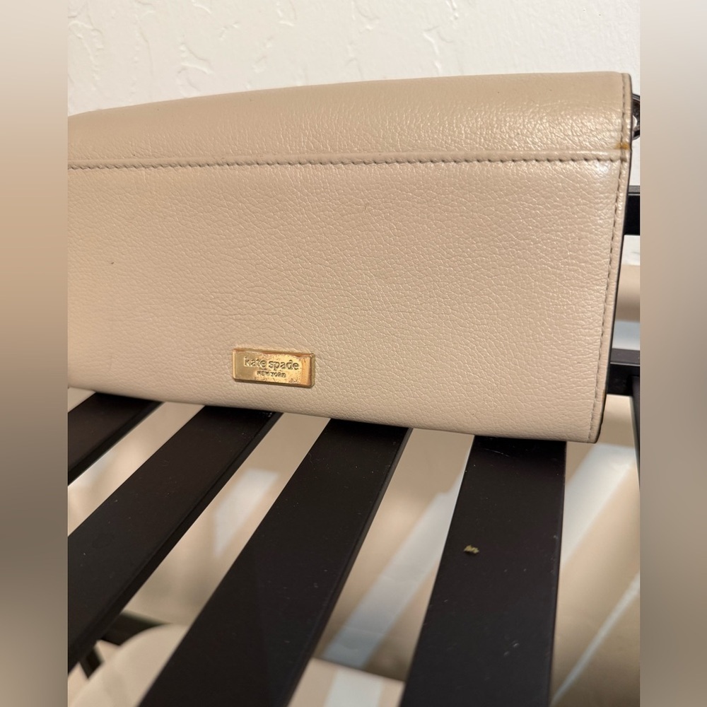 Kate Spade Nude “Mara”Leather Wallet Wristlet w Structured Bow Retractable Strap - Picture 11 of 13